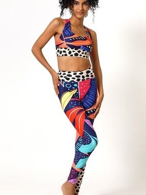 Loony Legs LONDON Floral Leggings "Animal Leaves" Blue/Orange/Green